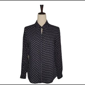 Liz Claiborne Navy Blue Polka-dot Long Sleeve Button Down Shirt